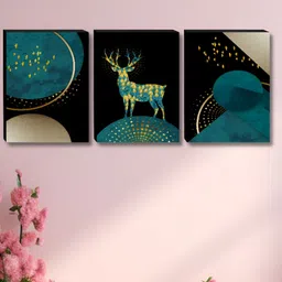 SAF Black & Gold-Toned 3 Pieces Deer Wooden Wall Art-image-99