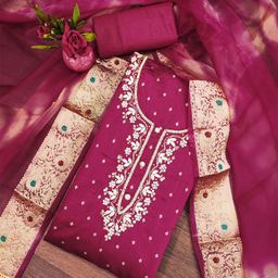 SHADOW & SAINING Floral Woven Design Cotton Jacquard Unstitched Dress Material-picture-44