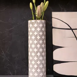 curiocasa Shay Grey & White Printed Ceramic Flower Vase-picture-3