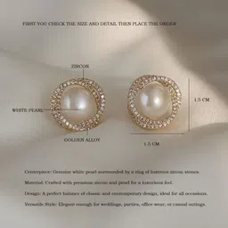 M55 Gold-Plated Zircon Studded & Pearls Beaded Spherical Shaped Studs image 2
