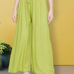 all about you Women Solid Parrot Green Comfort Loose Fit Wide Leg Trousers-image-91