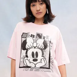 Tokyo Talkies Women Mickey Mouse Printed Extended Sleeves Pockets Boxy T-shirt-image-19