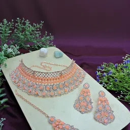 VATSALYA creation Rose Gold-Plated Artificial Stones Alloy Jewellery Set-image-74