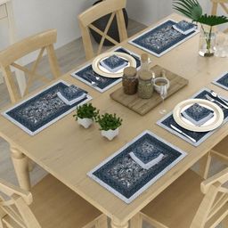 The Craft Monk 12Pcs Grey & White Floral Printed Cotton Table Placemats & Napkins-44