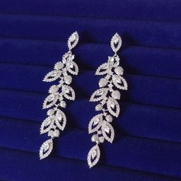 Peora Silver Plated Cubic Zirconia Studded Floral Drop Earrings-image-57