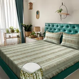 Klotthe Green & White Floral Printed 400 TC Cotton King Bedsheet Set 2.50 m x 2.25 m-image-34