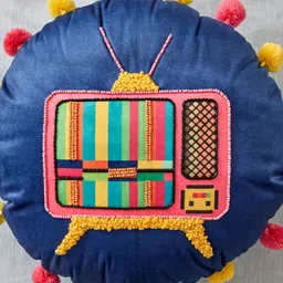 Home Centre Blue & Pink Embroidered Pre-FilledRound Cushions-image-94