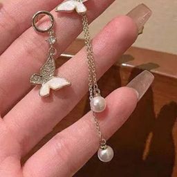 SZN Silver Plated Artificial Studded and Beaded Korean Contemporary Drop Earrings image 2