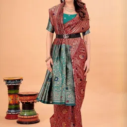 Moda Rapido Maroon Woven Design Silk Cotton Kanjeevaram Sarees-picture-4
