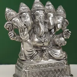 Exotic India Silver-Toned Panch-Mukhi Ganesha Religious Idol Showpiece-image-93