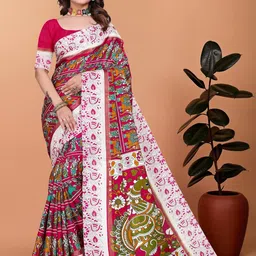VS MALL Pink Silk Cotton Sarees-image-3