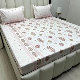 Pure Decor Royal Passion Pink Printed Cotton 300 TC Queen Bedsheet Set 2.28 m x 2.54 m-image-85