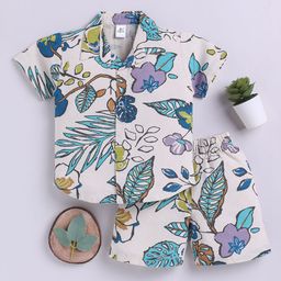 Clt.s Kids Floral Printed Pure Cotton Shirt & Shorts Set-picture-39