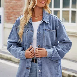 Oh Rare Women Solid Navy Blue Full Sleeves Denim Jacket-image-41