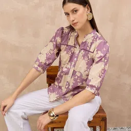 ANJIR Women Floral Printed Mandarin Collar Shirt Style Top-picture-38