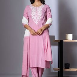 Readiprint Paisley Yoke Design Pure Cotton Straight Kurta With Trouser & Dupatta-image-3