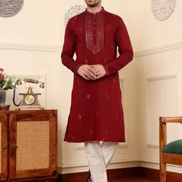 MULTI SHADES Ethnic Motifs Embroidered Sequinned Straight Kurta With Trouser-picture-22