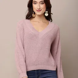 NoBarr Women Ribbed V-Neck Pullover-picture-1