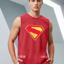 Bewakoof Official DC Merchandise Superman Logo Graphic Printed Boxy Fit Gym Vest-17