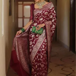 KAYOMMI Women Woven Design Zari Satin Banarasi Saree-image-53