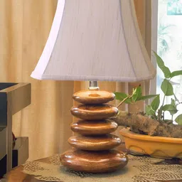 Devansh Off White Wood Traditional Abstract Shaped Table Lamp-2