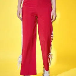 DIMPY GARMENTS Women Relaxed Fit Mid Rise Track Pant With Side Stripes & Ankle Tie Detail-image-37