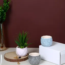 TAYHAA Purple & Grey 3 Pieces Speckled Geometric Ceramic Flower Planters-17