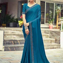 DIVASTRI Beads and Stones Satin Saree-picture-0