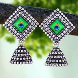 DIVASTRI Set Of 4 Silver-Plated Square Shaped Oxidized Jhumkas-25