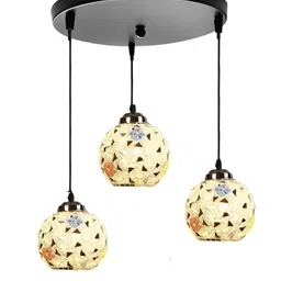 GAUVIK Gold-Toned & Blue Textured Glass Traditional Ceiling Lamp-10