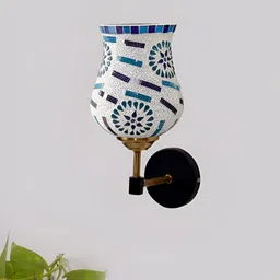 Devansh Blue & Purple Printed Metal Traditional Abstract Shaped Shaped Wall Lamp-image-83
