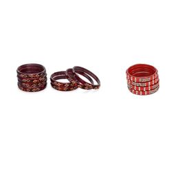 SOMIL Set Of 12 Maroon & Red Artificial Stones & Beads Bangles-picture-12