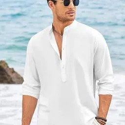 FINAXO FASHION Men Band Collar A-Line Cotton Kurta-picture-11