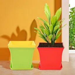 Kuber Industries 3-Pcs Red & Green Premium Flower Pots for Garden with Bottom Plates-13