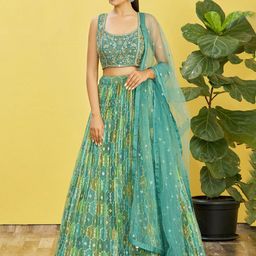 ETHNIC PLUS Women Embroidered Semi-Stitched Lehenga & Unstitched Blouse With Dupatta-image-95