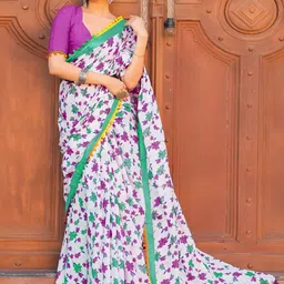 HERE&NOW Floral Pure Cotton Ikat Saree-image-53
