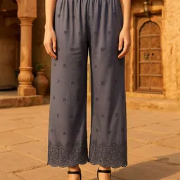 Miaz Lifestyle Women Ethnic Motifs Embroidered Knitted Ethnic Palazzos-image-98