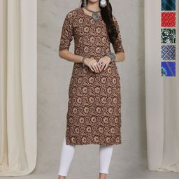 7Threads Selection Of 6 Floral Printed Round Neck Straight Kurta-image-77