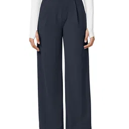 EVERDION Women Relaxed Straight Leg Straight Fit High-Rise Easy Wash Pleated Joggers Trousers-image-22