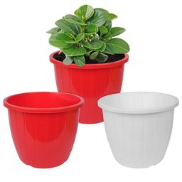 Kuber Industries 3-Pcs Red & White Striped Flower Planters-82