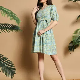 Meeranshi Ethnic Motifs Printed Fit and Flare Dresses With Tie-Ups-image-17
