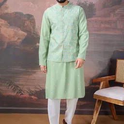 House of Pataudi Printed Kurta & Trouser With Nehru Jacket-image-72