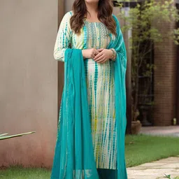 GoSriKi Women Printed Regular Sequinned Kurta with Trousers & With Dupatta-15