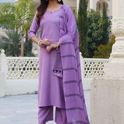 GoSriKi Notch Neck Straight Kurta With Trousers And Dupatta-43