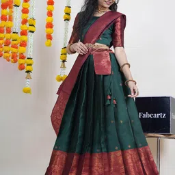 Fabcartz Woven Design Semi-Stitched Silk Lehenga & Unstitched Blouse With Dupatta-picture-13