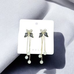 CIKIT Artificial Stone Studded & Pearls Beaded Butterfly Tasselled Drop Earrings-image-82