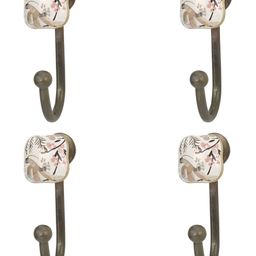 IndianShelf White & Beige 4 Piece Floral Printed Ceramic Wall Hooks-image-69