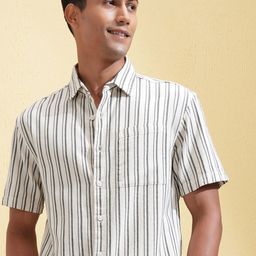 LOCOMOTIVE Men Relaxed Fit Cutaway Collar Vertical Striped Cotton Casual Shirt-image-62