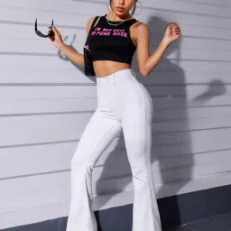 Women Boot-Leg High Rise White Jeans-image-58