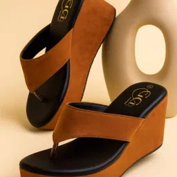 GLO GLAMP Women Brown Solid Wedges-20
